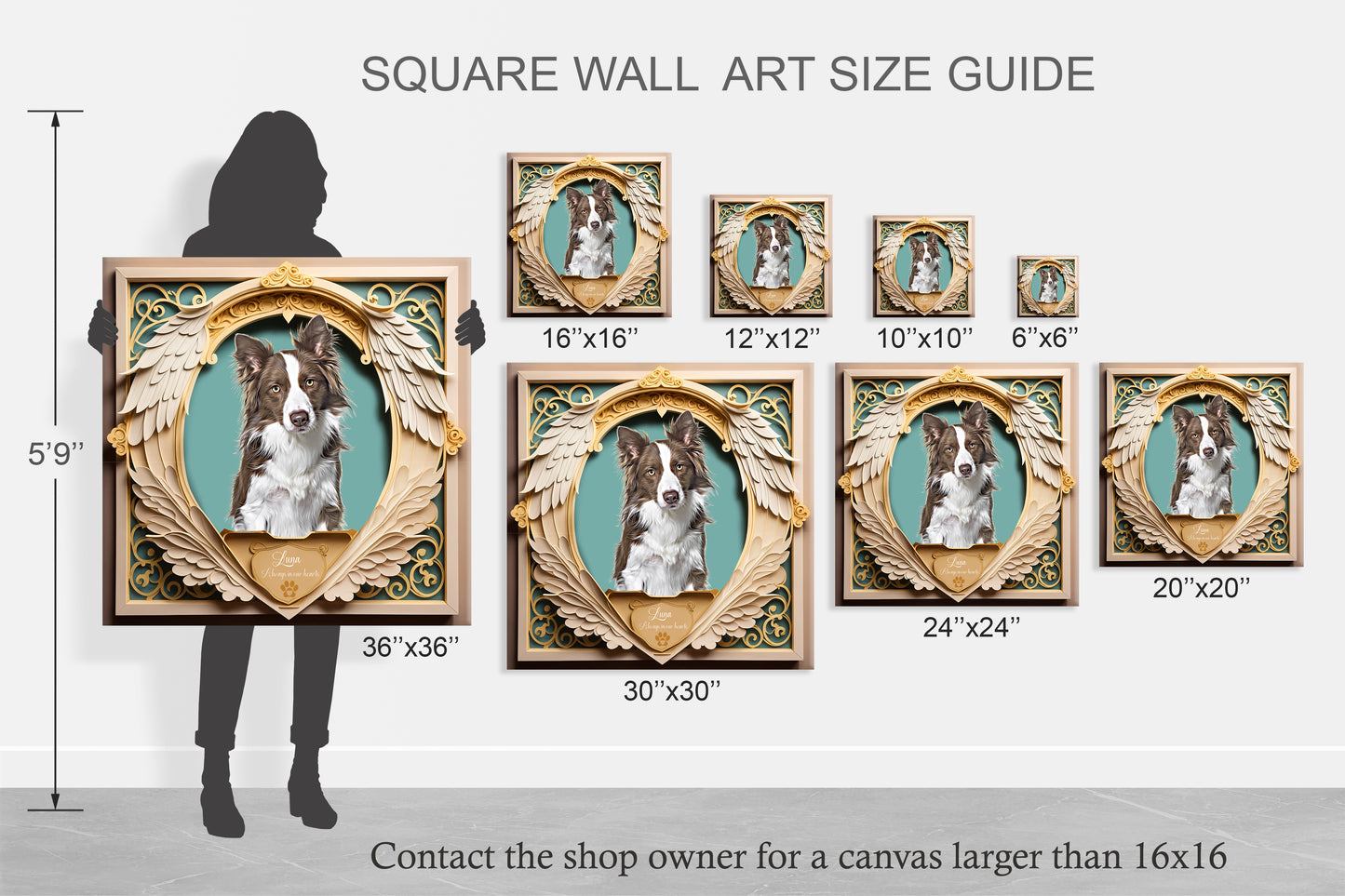 Custom Memorial Pet Portrait - Wings Down Golden and Teal Design