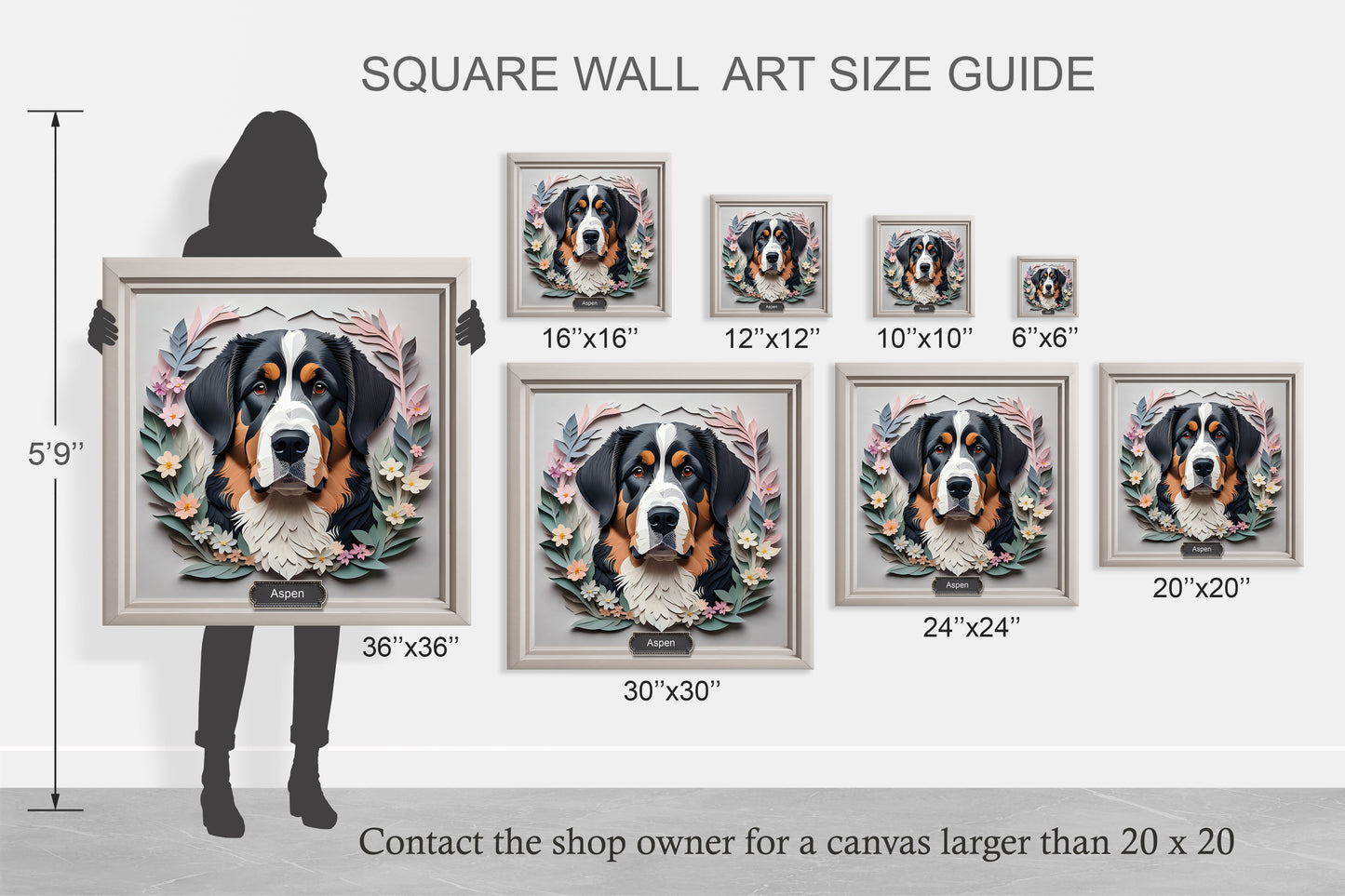 Floral Haven Bernese Mountain Dog - Papercut Imitation Canvas Print for Modern Home