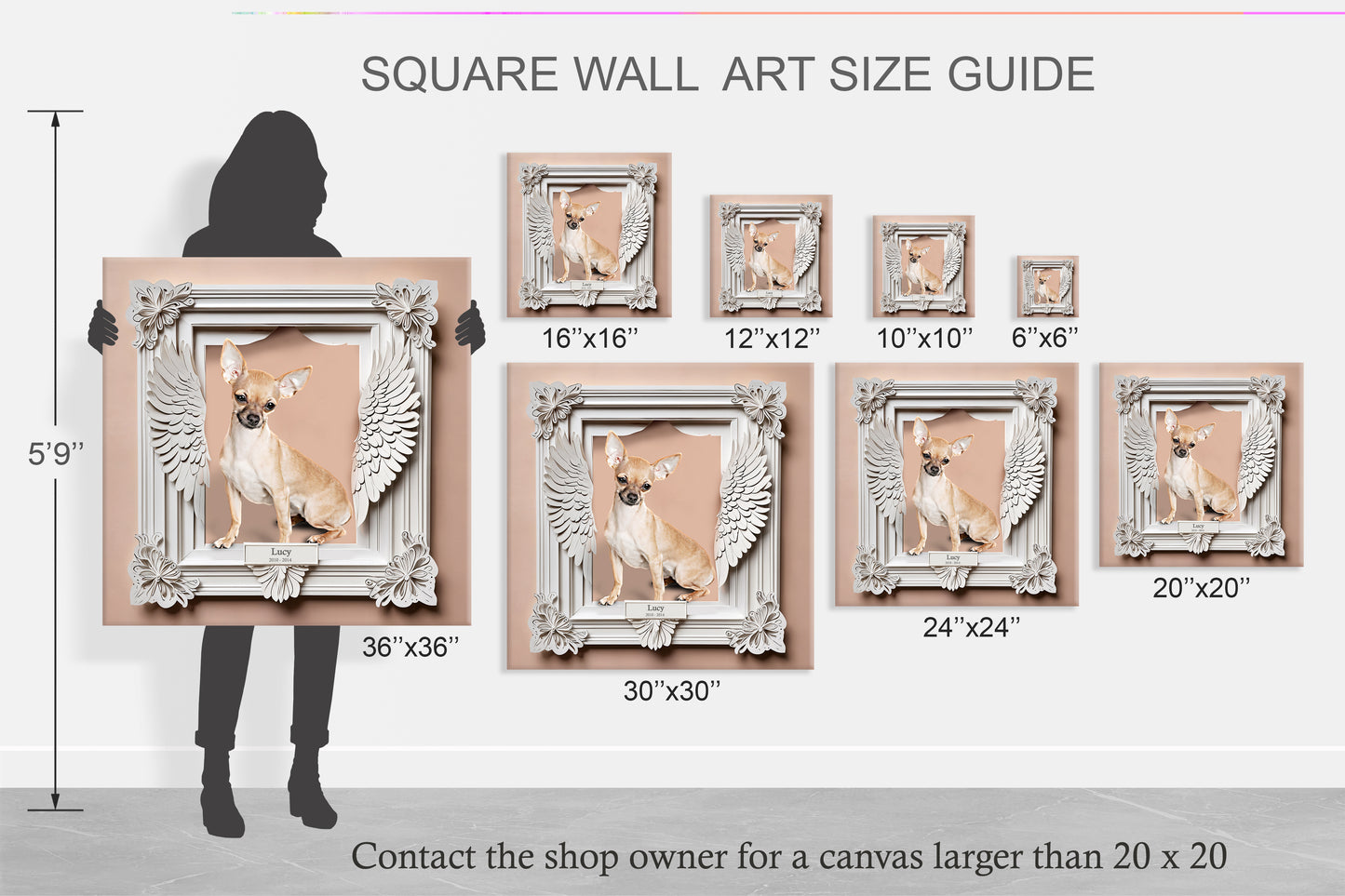Custom Memorial Pet Portrait - Antique White Wings Frame