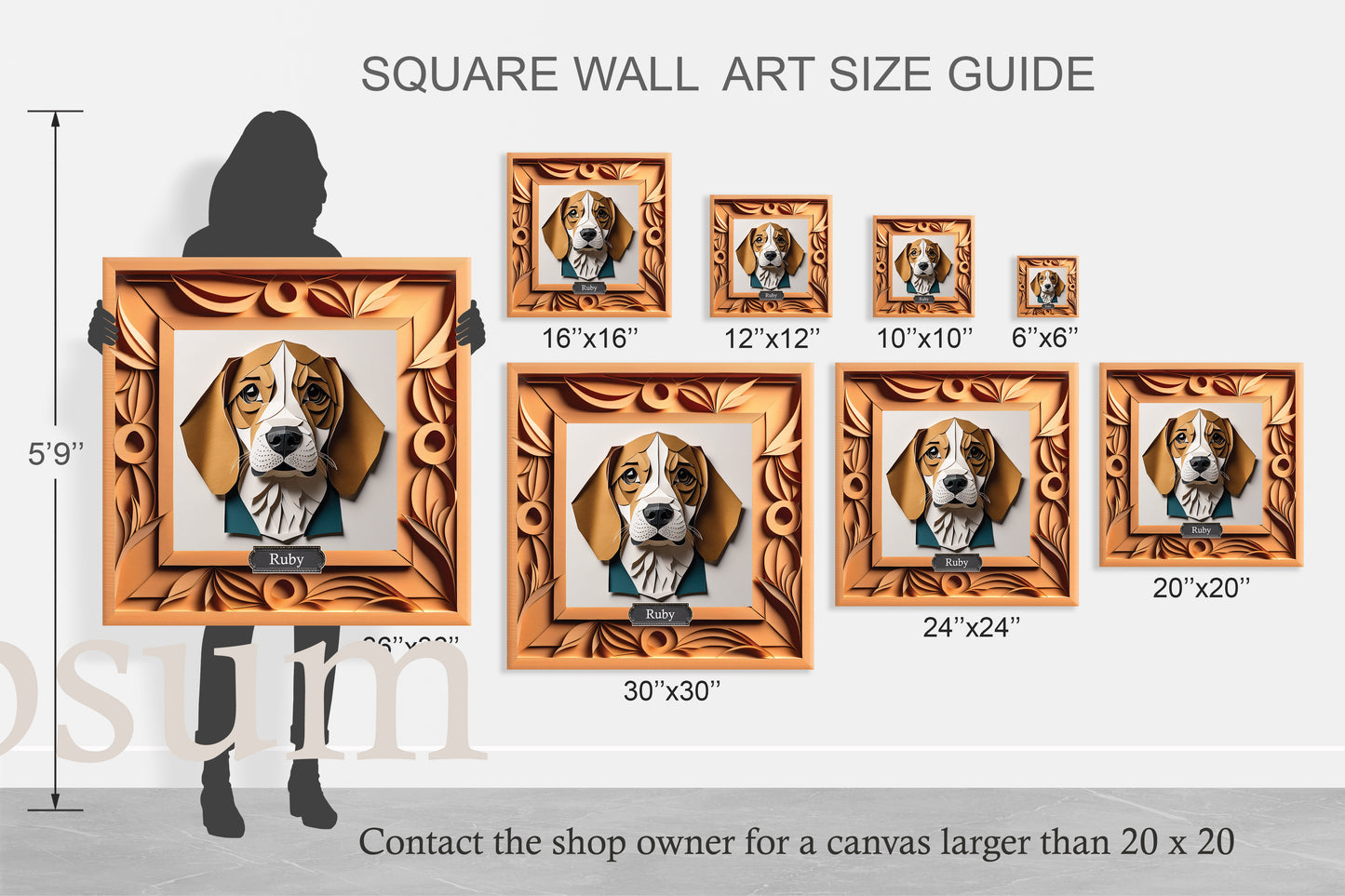 Beagle Portrait on Canvas, Papercut Imitation Dog Lover Wall Art, Dog Owner Gift, Vet Clinic Animal Shelter Décor