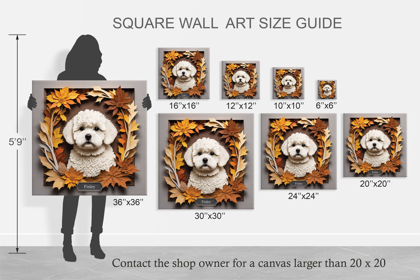 Bichon Frisé in Fall Leaves Canvas Wrap, Name Personalization Dog Portrait, Bichon Frisé Lover Perfect Gift