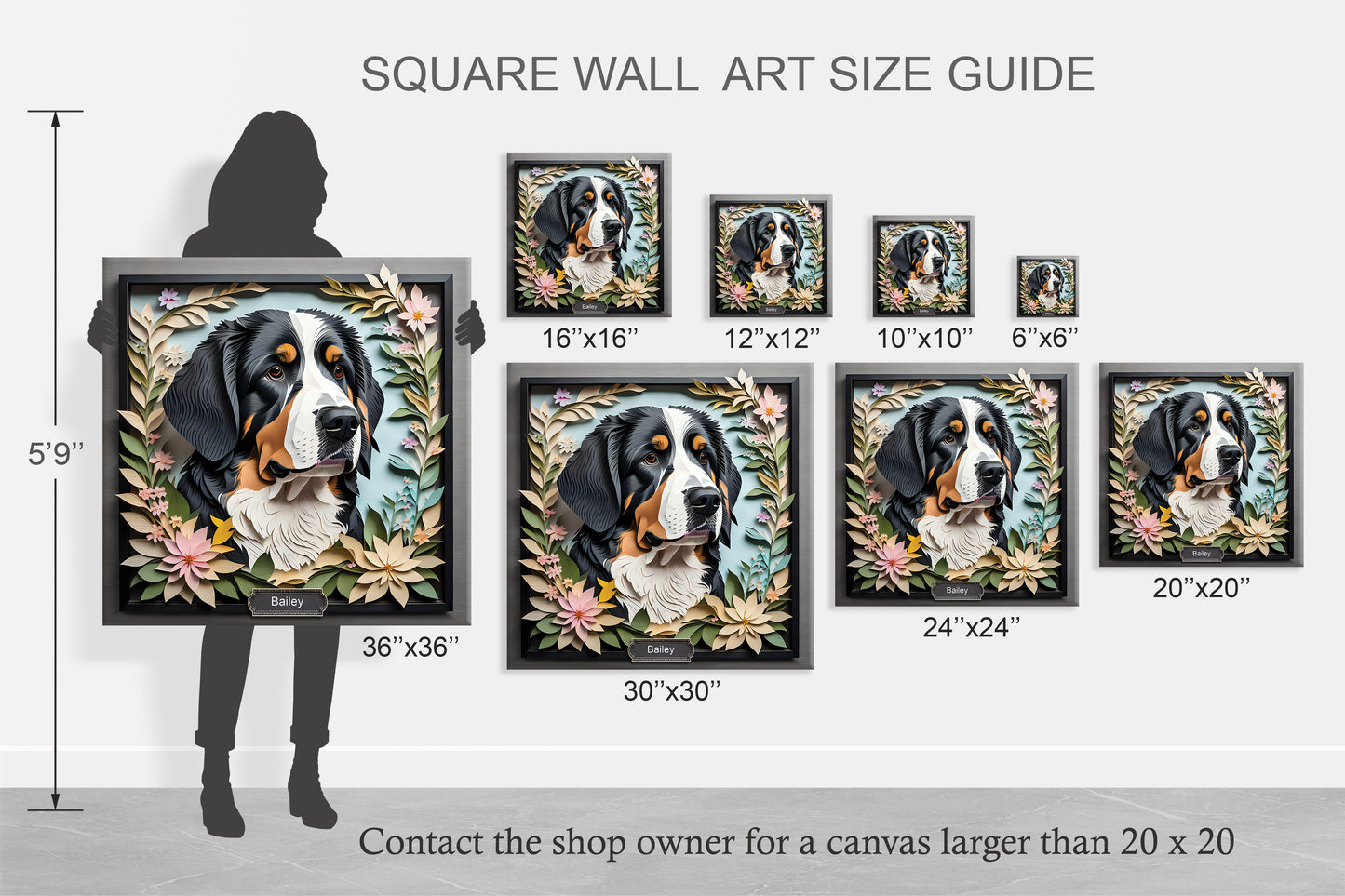 Serene Blossom Bernese Mountain Dog Canvas - Papercut Imitation Wall Art for Modern Home