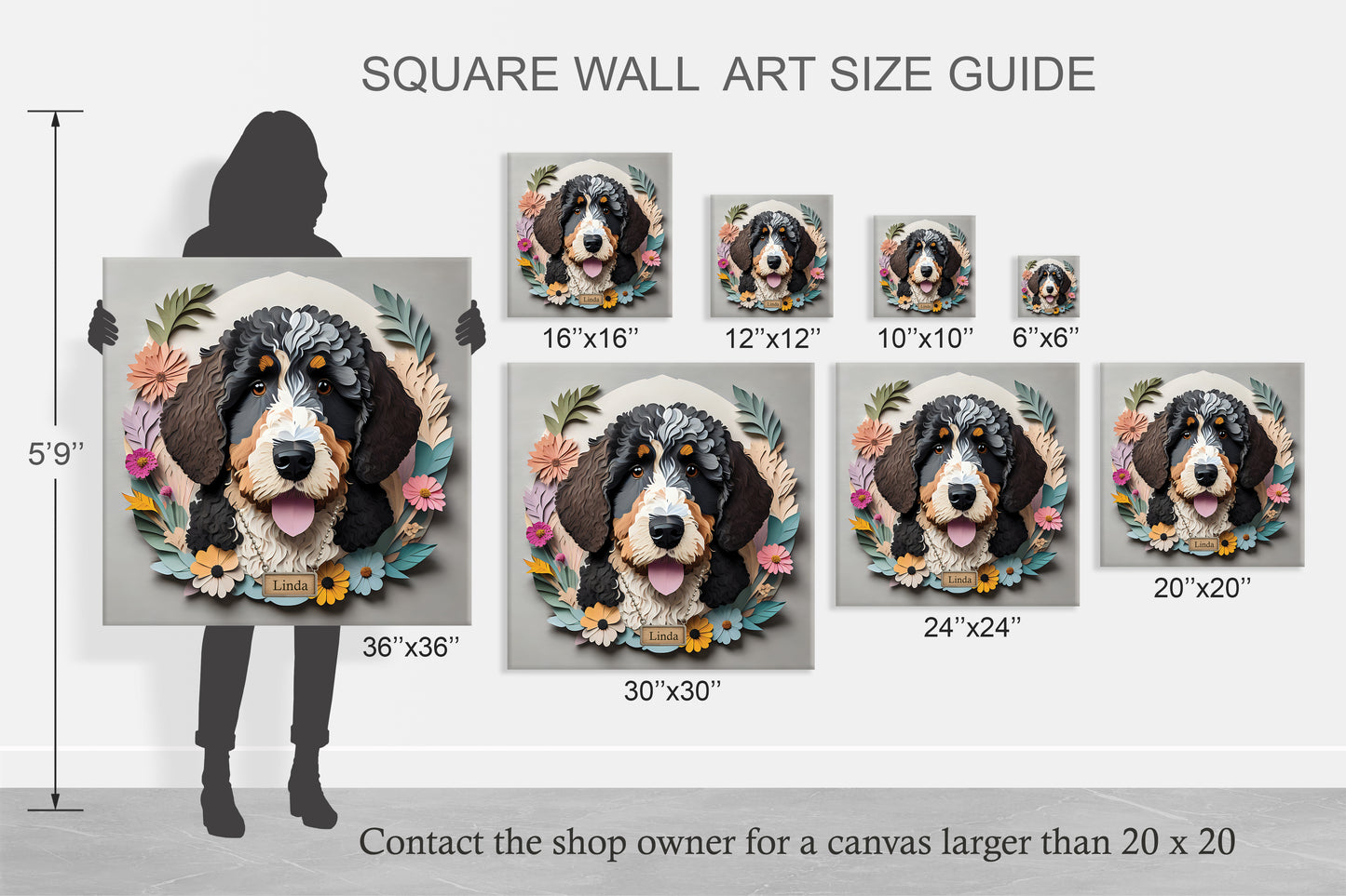 3D Illusion Bernedoodle Wall Art