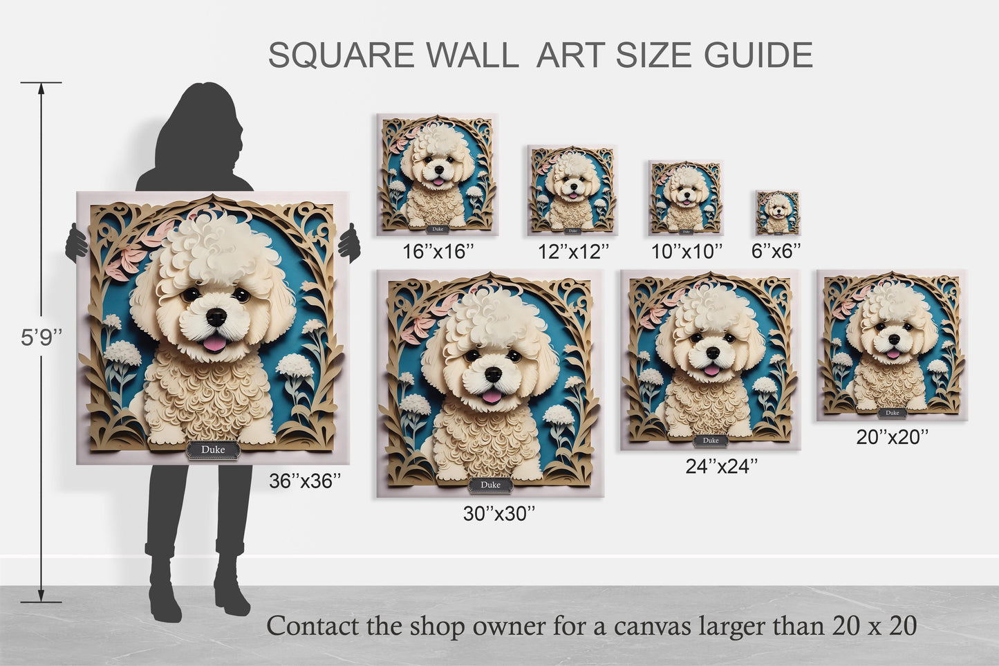 Bichon Frise Puppy Portrait - Papercut Imitation Dog Lover Canvas Print