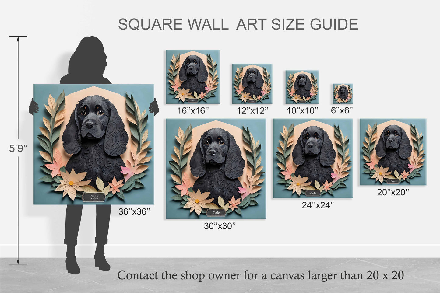 Black Cocker Spaniel Portrait on Canvas - Craft Imitation Dog Lover Wall Art