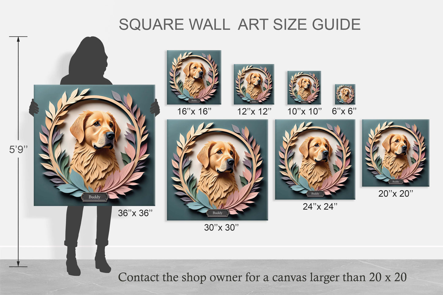 Golden Retriever Floral Wall Art Personalized Dog Name Print