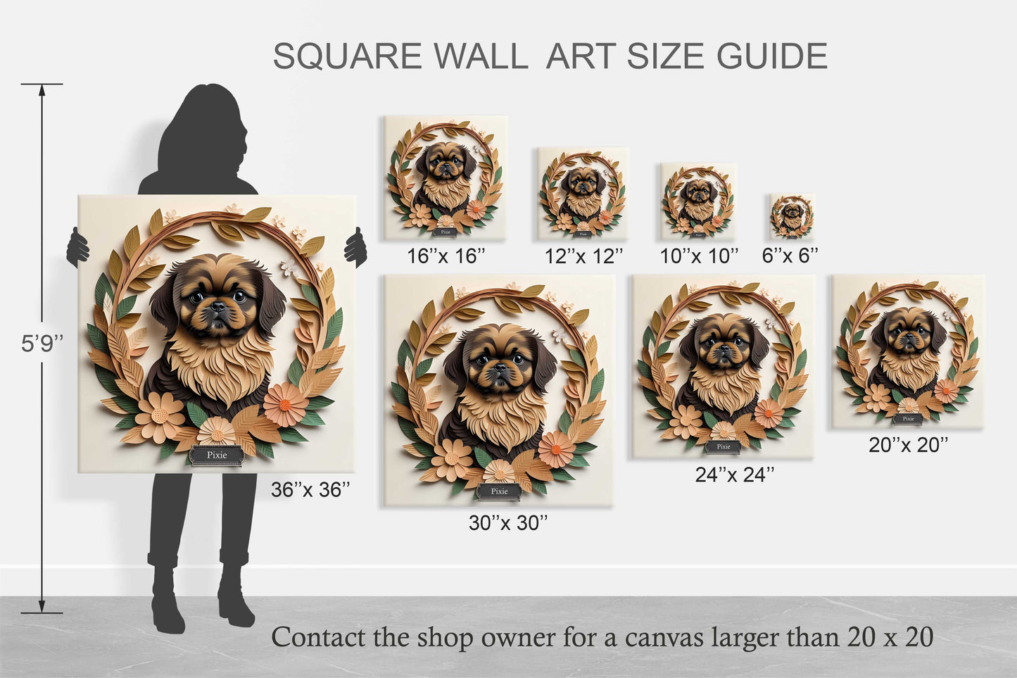 Brown and Tan Pekingese Dog Wall Art - Pekingese Dog Memorial Gift or Decor