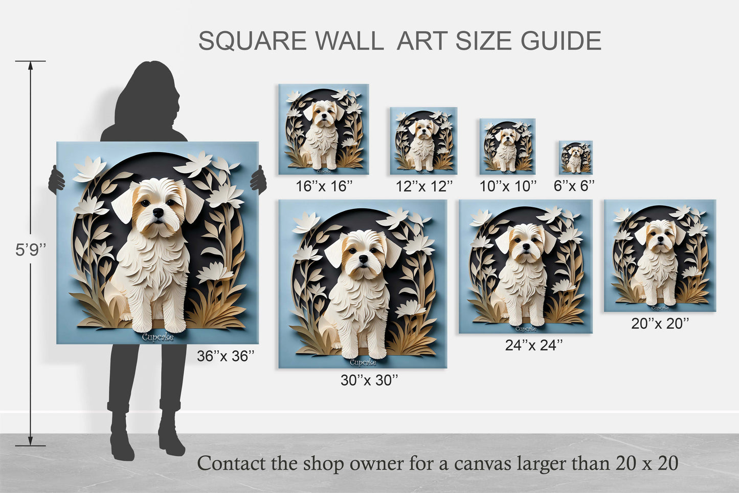 Maltese 3D Illusion Wall Art - Personalized Dog Name Maltese Memorial