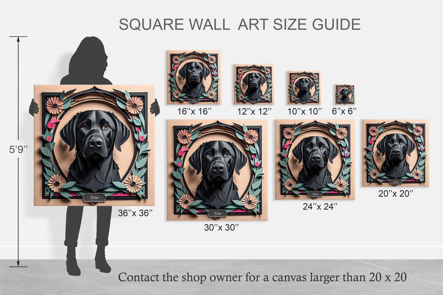 Vintage Style Black Lab Dog Wall Art - Personalized Labrador Retriever Memorial