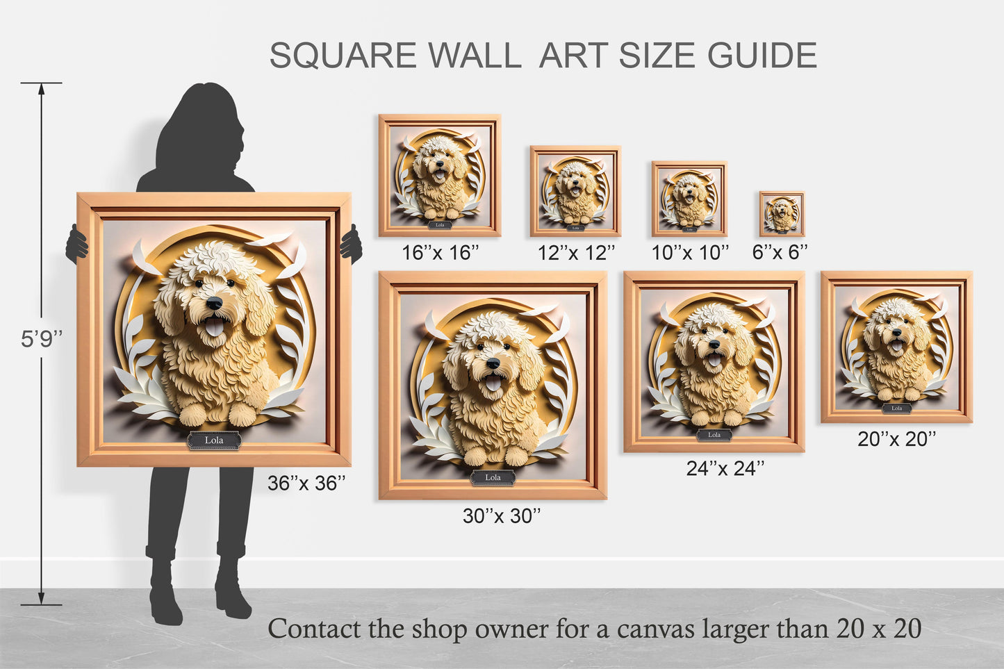 Golden Doodle or Labradoodle Name Personalized Portrait - 3D Illusion Craft Imitation Design