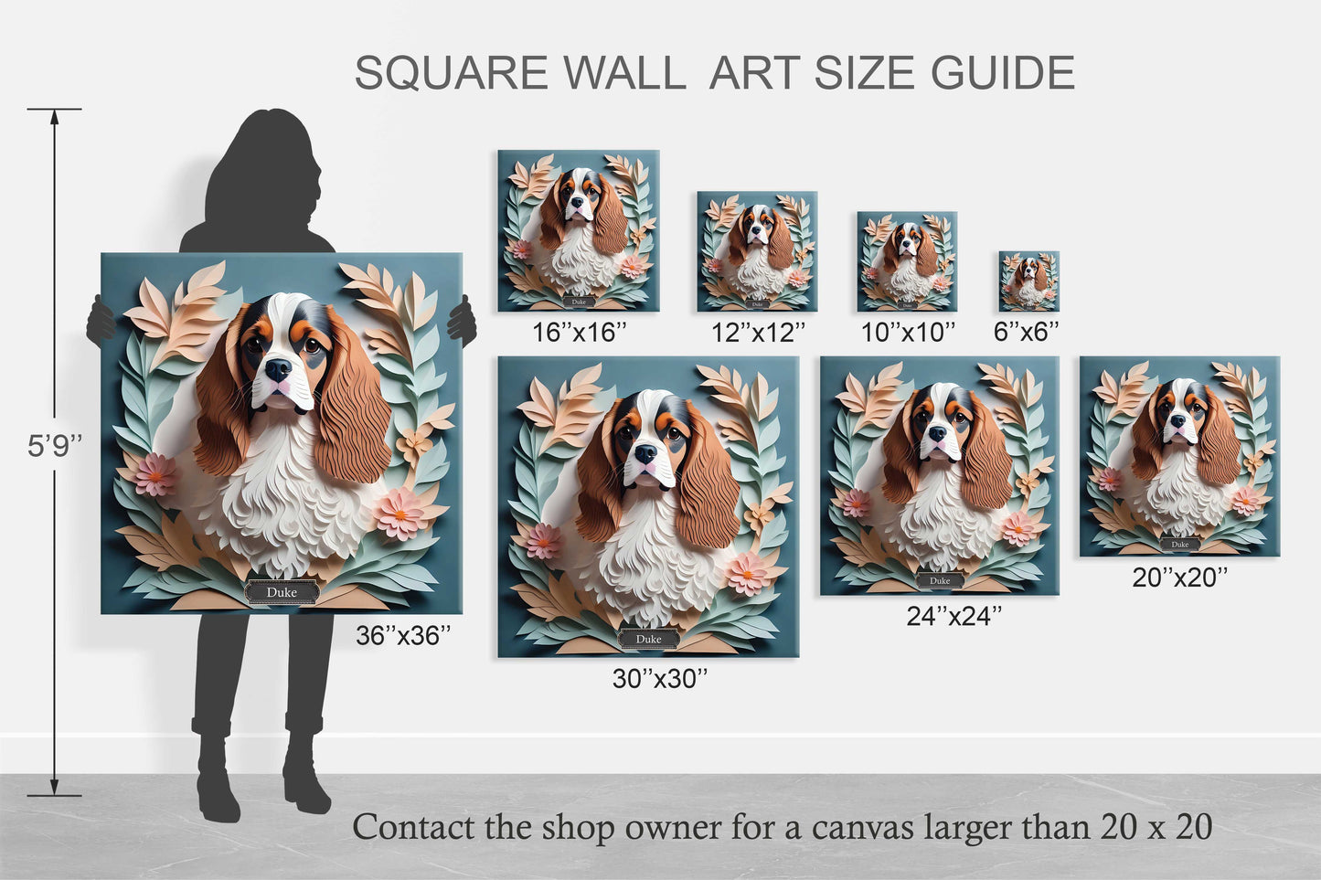 Cavalier King Charles Spaniel Canvas Print -  Name Personalization Cavalier Memorial