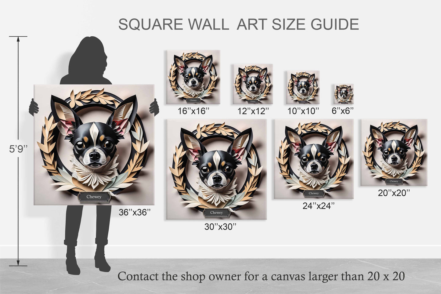 Chihuahua Dog Name Wall Art - 3D Illusion Dog Decor - Personalized Dog Gift for Pet Lovers