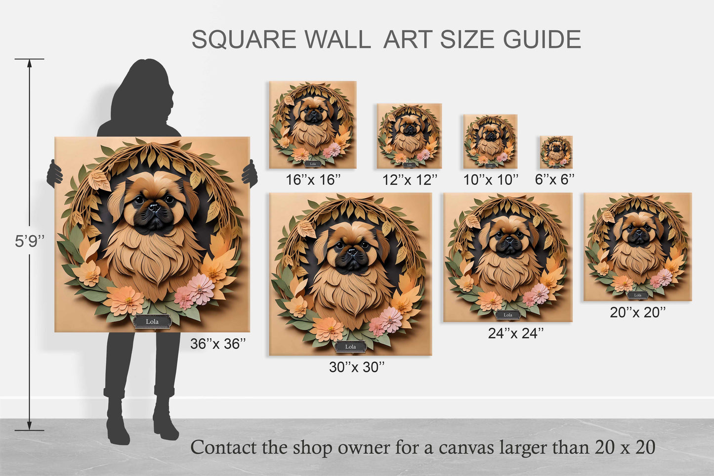 Brown Pekingese Dog Wall Art - Pekingese Dog Memorial Gift or Decor