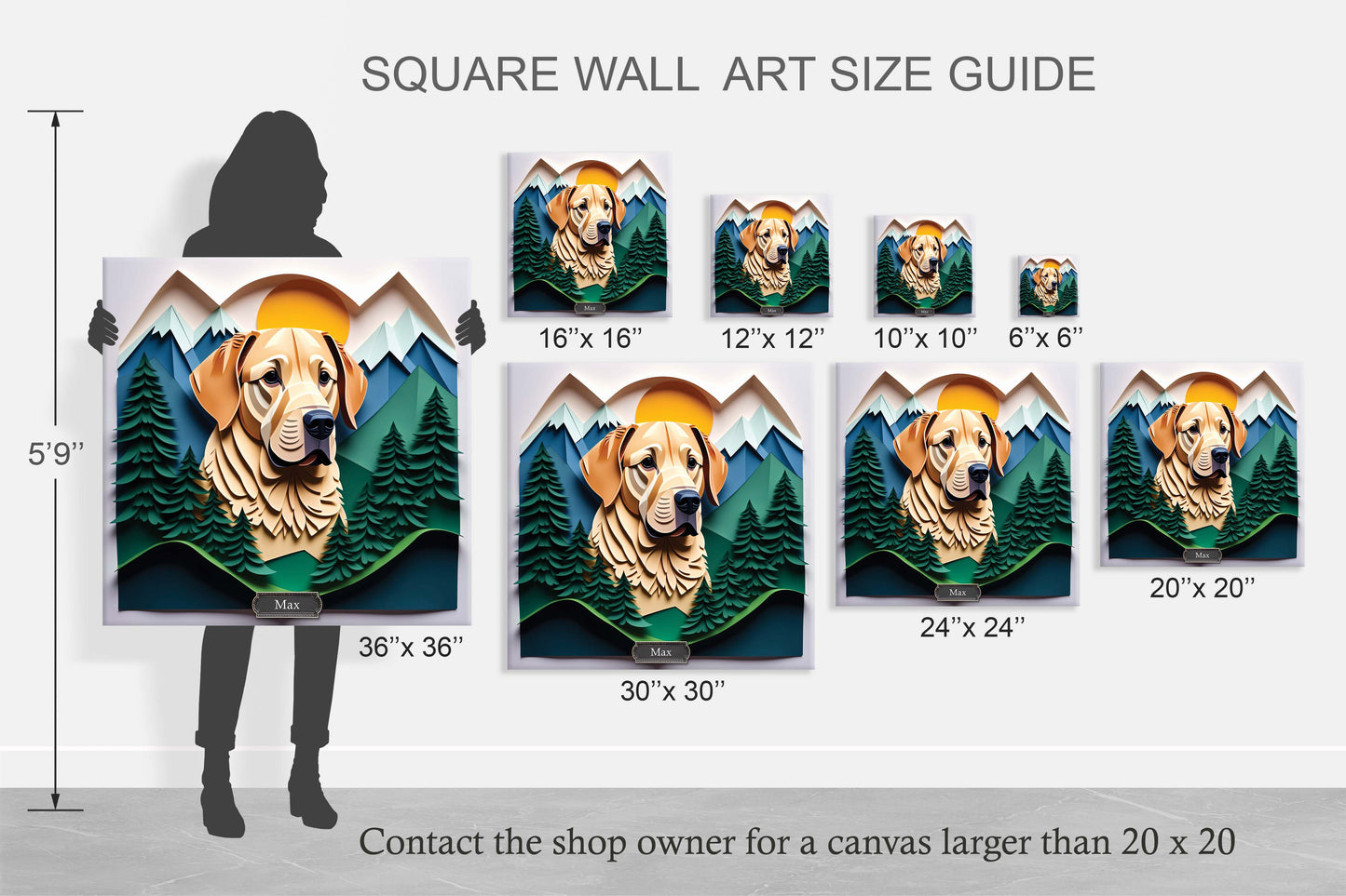 Yellow Labrador Retriever Mountain Scene Art - Personalized Labrador Memorial Gift