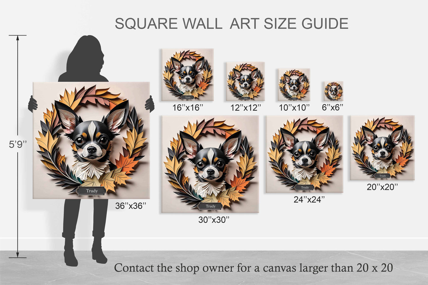Chihuahua Fall Dog Name Art - 3D Illusion Autumn Pet Portrait - Personalized Dog Lover Gift