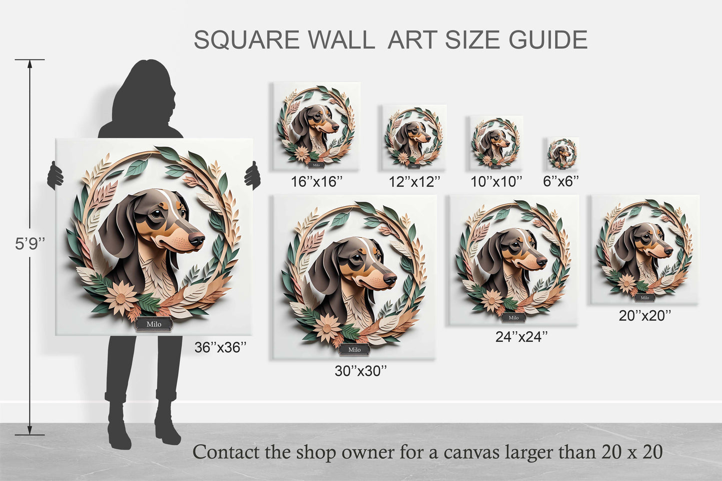 Dachshund Leafy Floral Wall Art - Dachshund Mom Gift or Dog Owner Decor