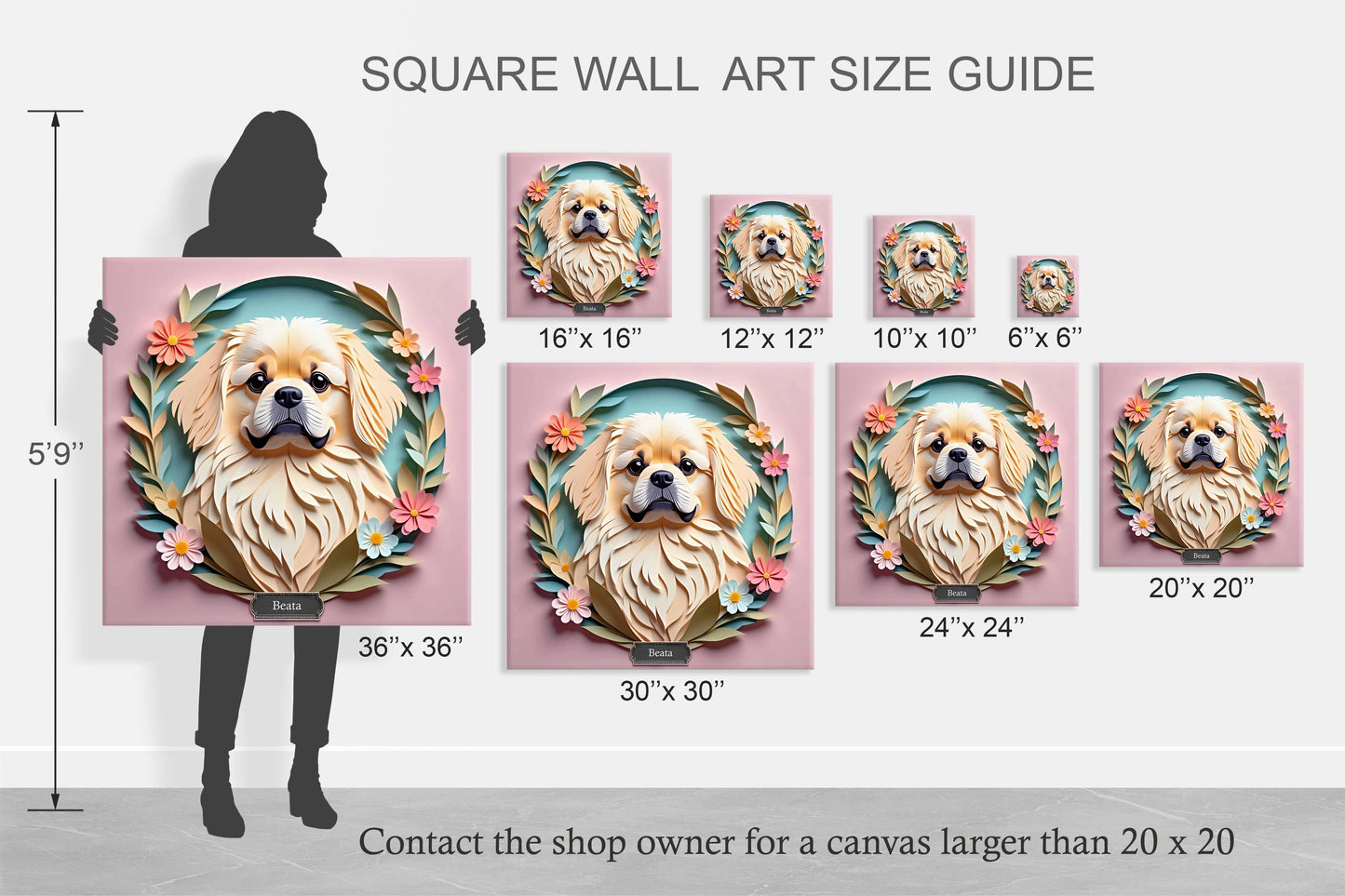 Cream Pekingese Dog Wall Art -  Pekingese Dog Memorial Gift or Decor