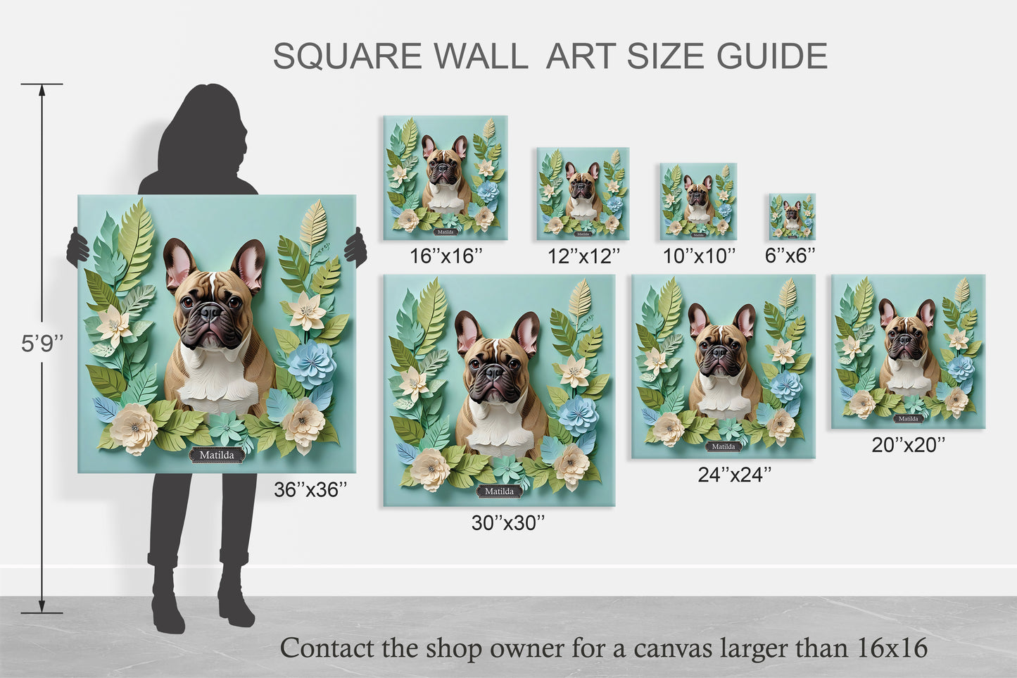 Fawn French Bulldog on Green - 3D Illusion Wall Art for Dog Lovers