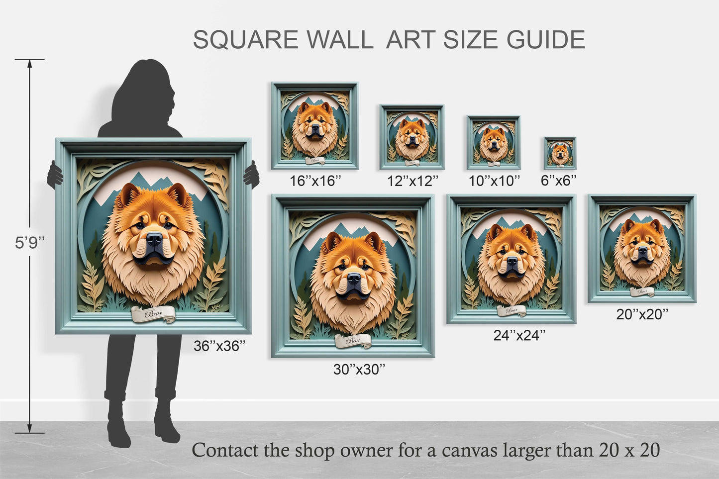 Chow Chow Mountain Scene Wall Art - Personalized Dog Name Pet Portrait