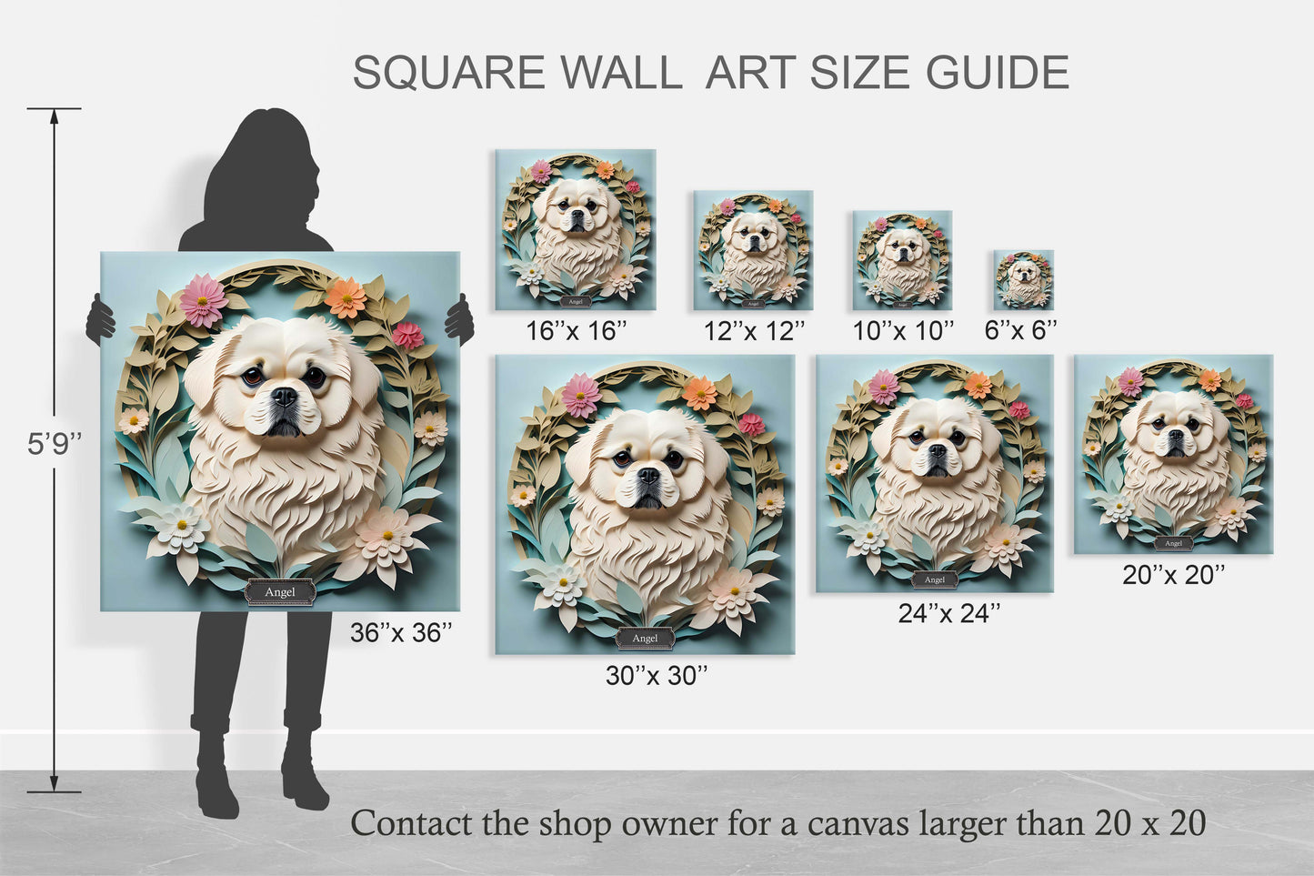 White Pekingese Dog Wall Art -  Pekingese Dog Memorial Gift or Decor