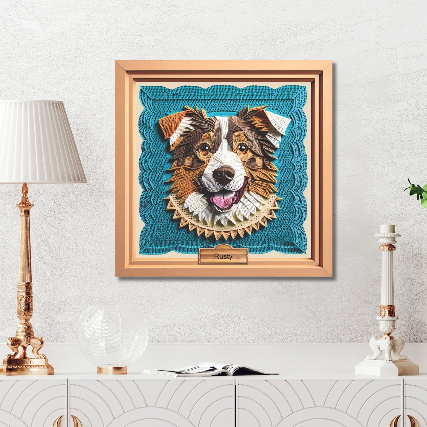 Australian Shepherd Embroidery Imitation Canvas, Aussie Lover Crafty Style Wall Art