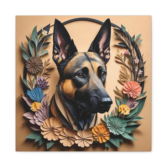 Belgian Malinois Canvas Art, Vintage Papercut Imitation Design