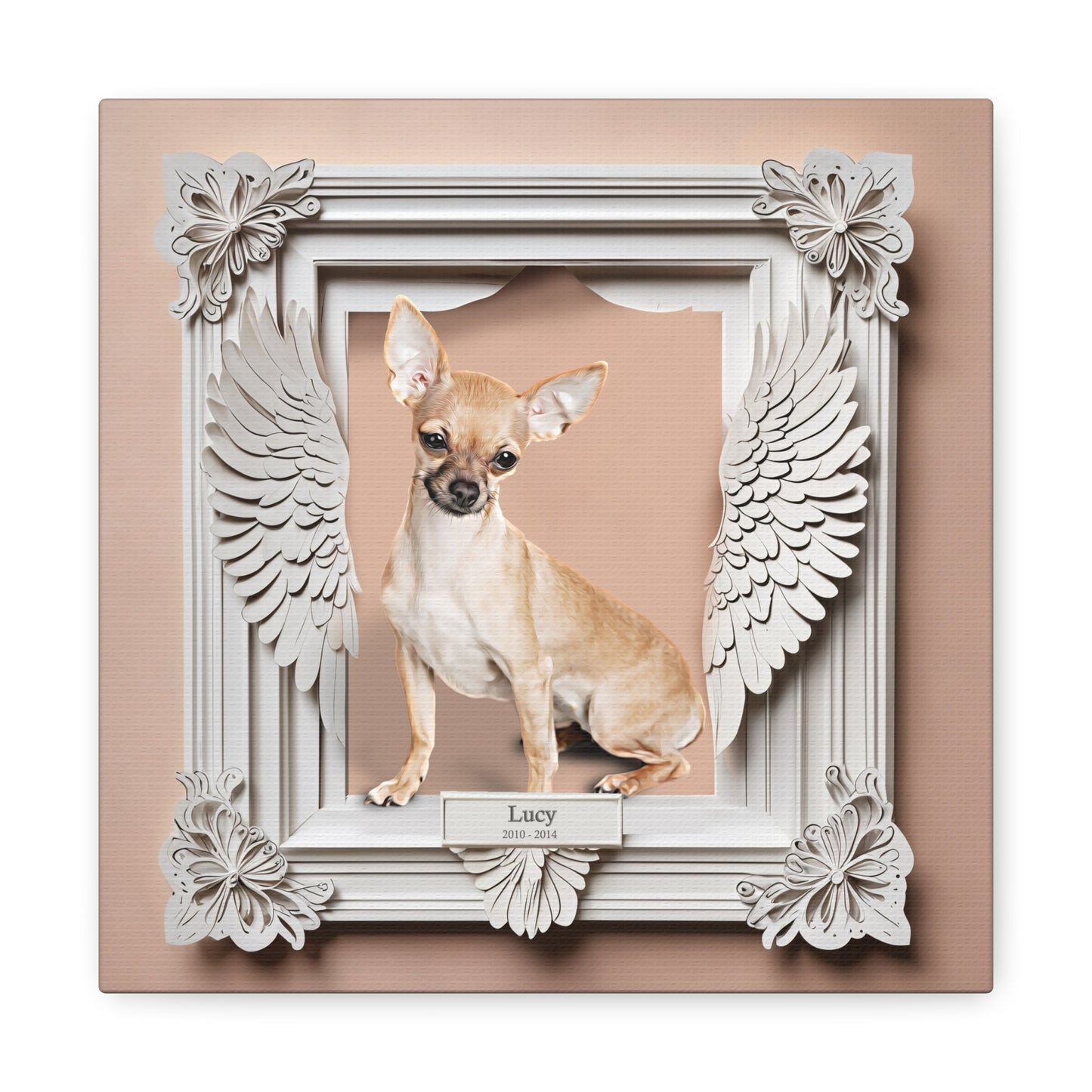 Custom Memorial Pet Portrait - Antique White Wings Frame