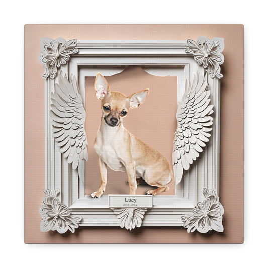 Custom Memorial Pet Portrait - Antique White Wings Frame