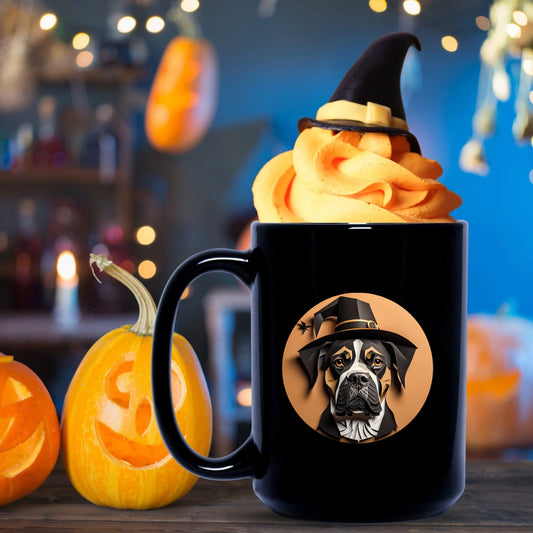 Halloween Boxer Lover Coffee Mug Haunted House Edition - Perfect Gift for Boxer Dog Owners and Halloween Enthusiasts