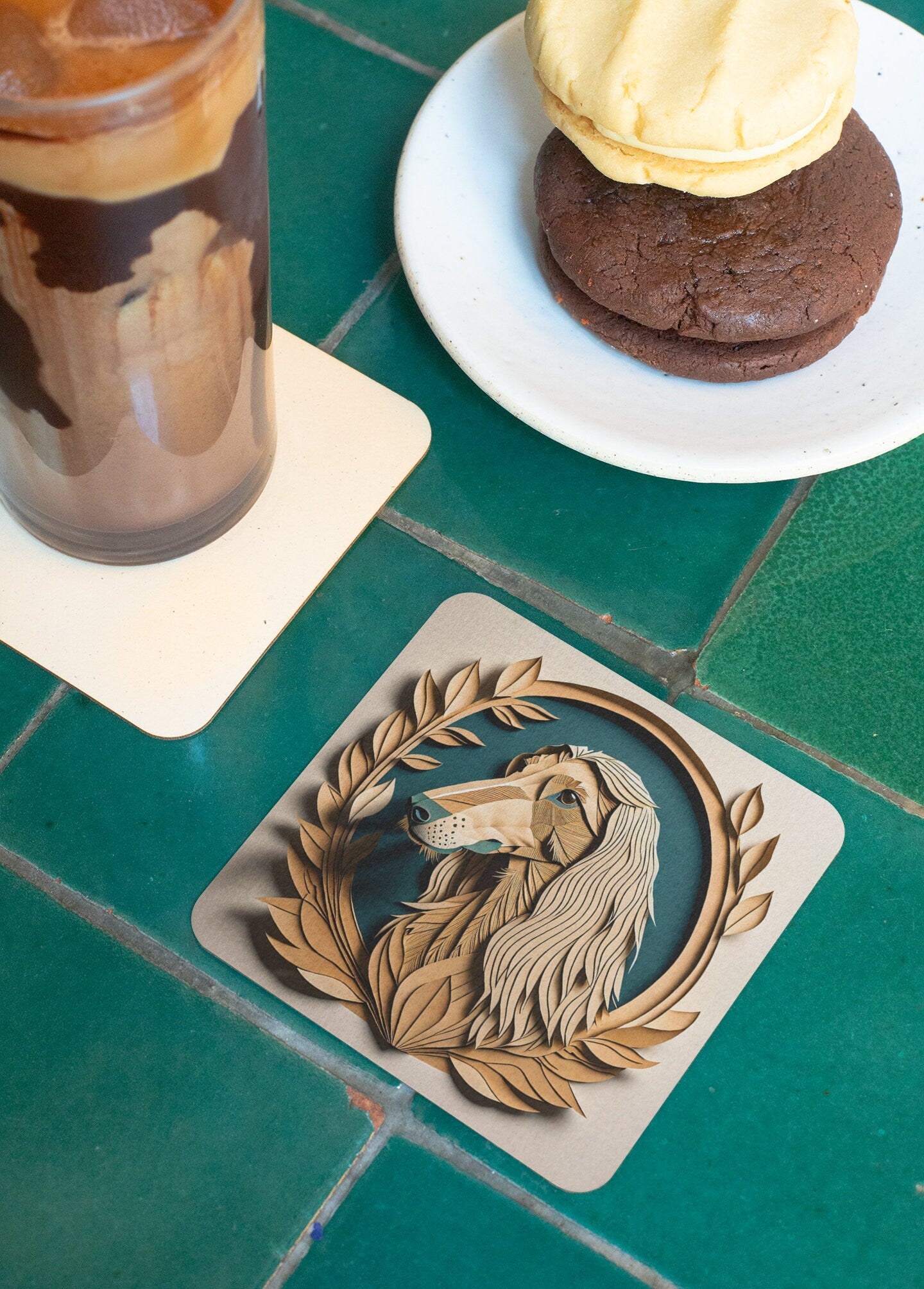 Unique Afghan Hound Corkwood Coaster Set - Papercut Imitation Dog Design, Afghan Hound Owner Gift, Afghan Hound Inspired Useful Art