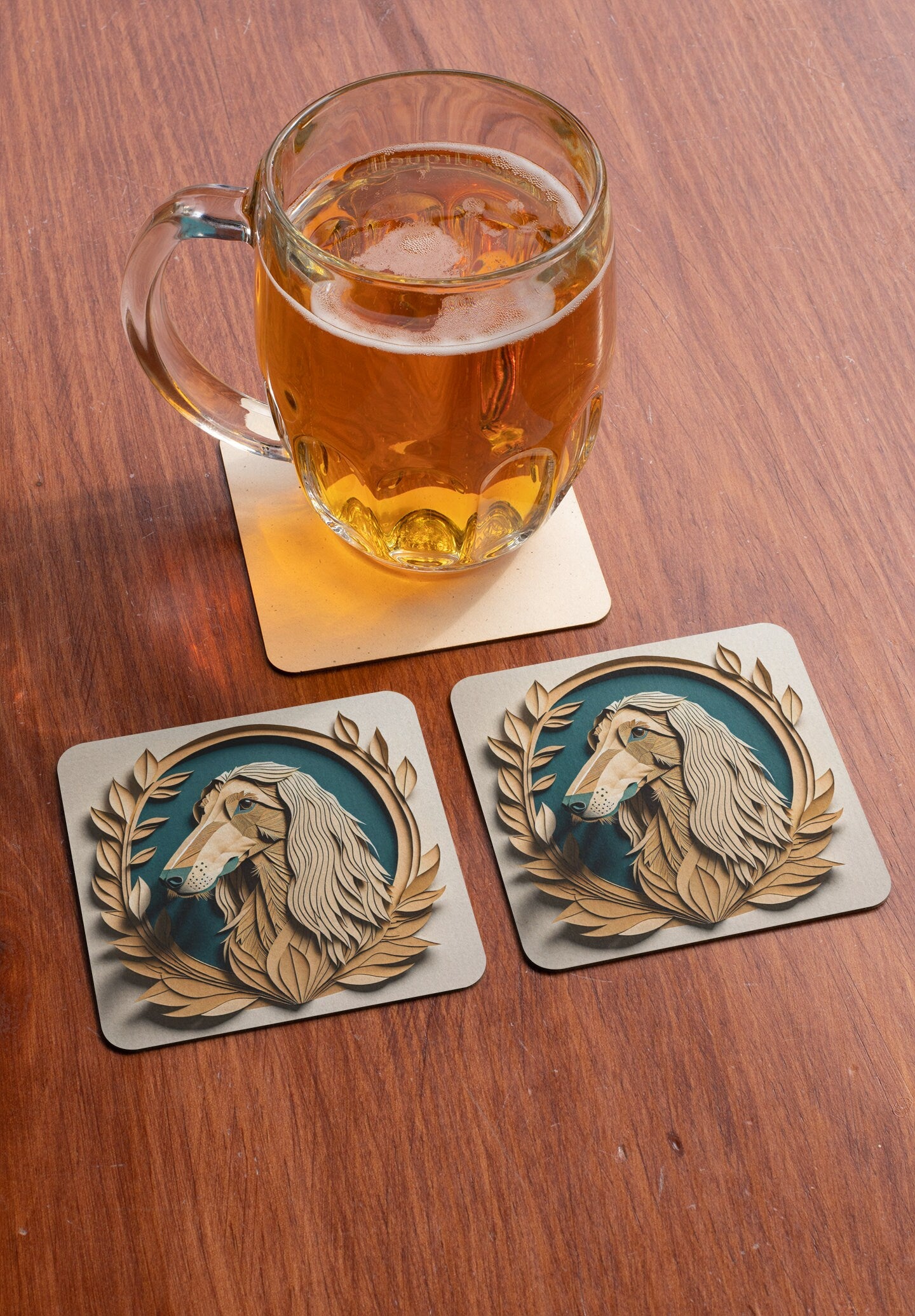 Unique Afghan Hound Corkwood Coaster Set - Papercut Imitation Dog Design, Afghan Hound Owner Gift, Afghan Hound Inspired Useful Art