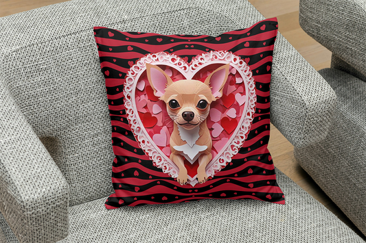 Fawn Chihuahua Valentine's Day Gift Square Polyester Pillow - Valentine's Home Decor