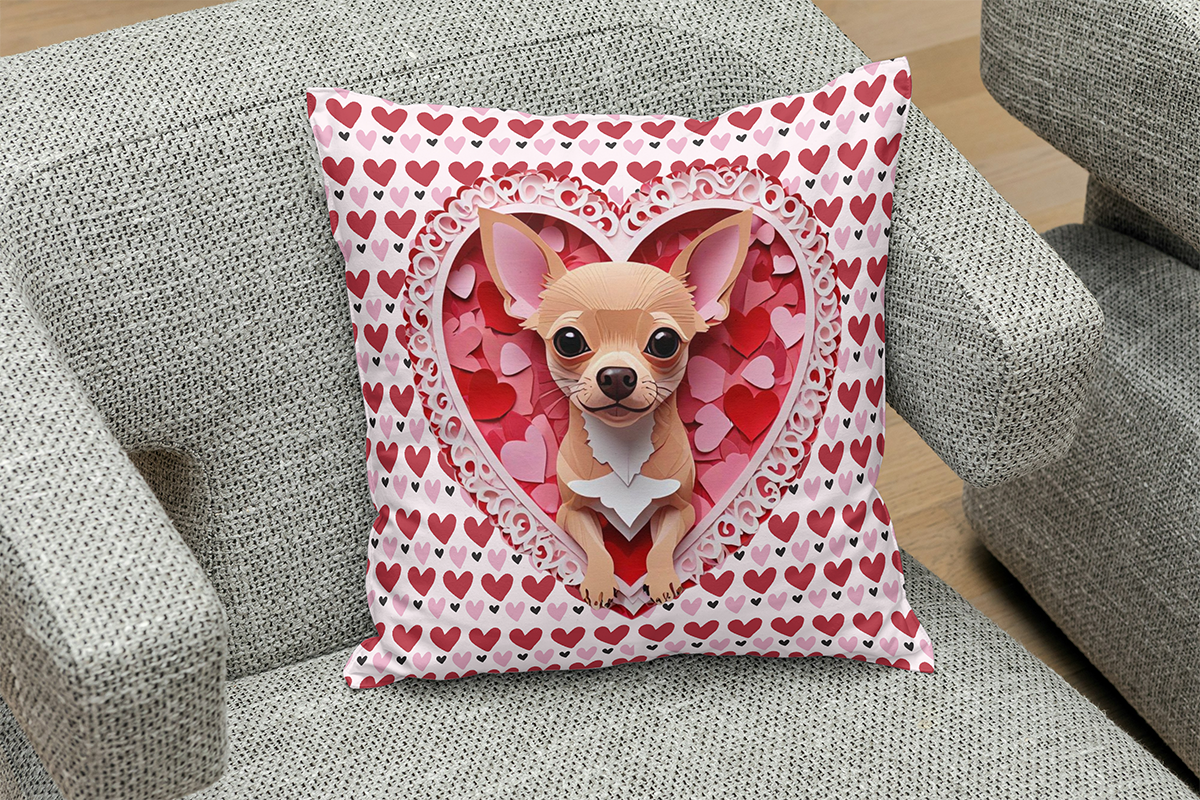 Fawn Chihuahua Valentine's Day Gift Square Polyester Pillow - Valentine's Home Decor