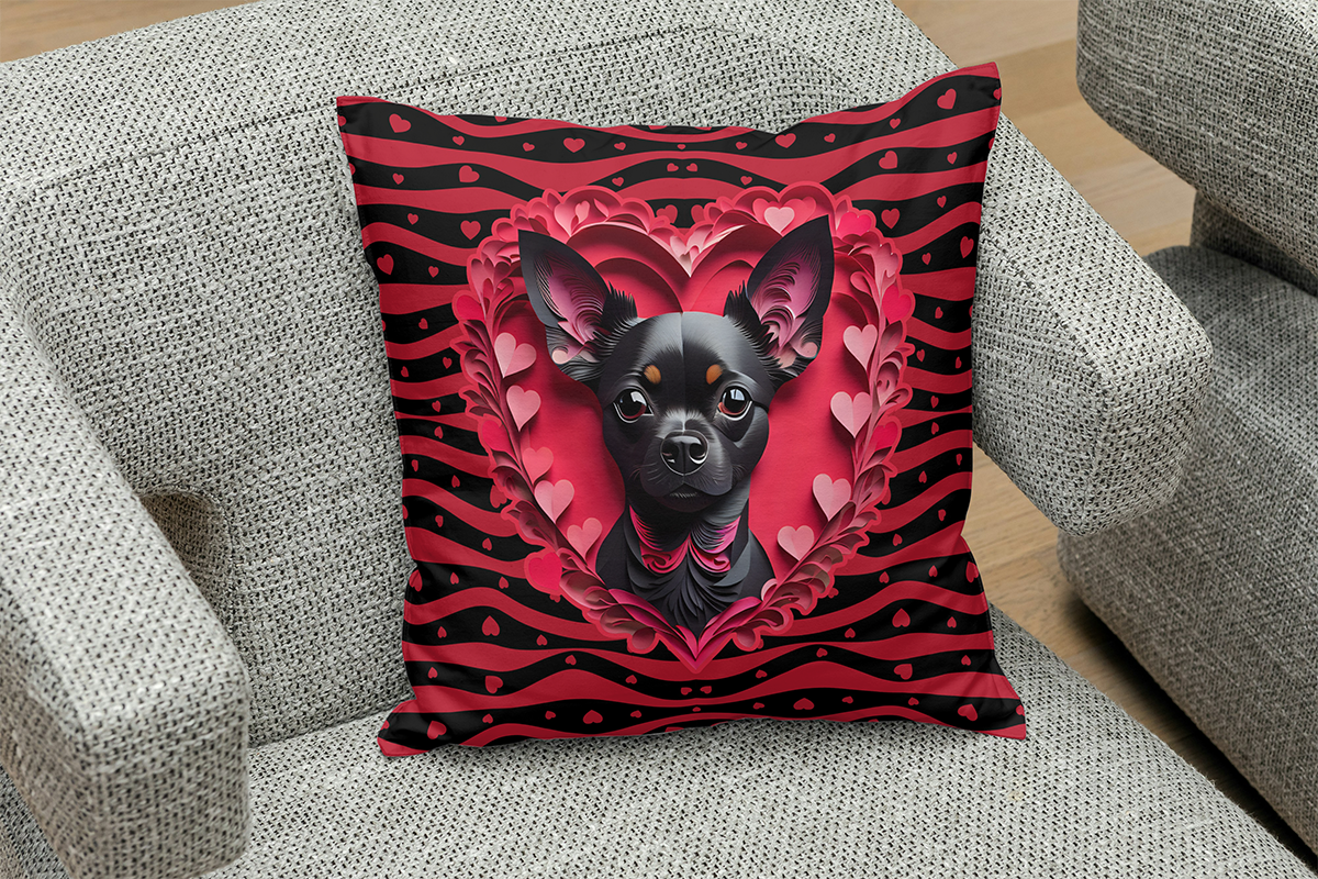 Black Chihuahua Valentine's Day Gift Square Polyester Pillow -  Valentine's Dog Lover Home Decor