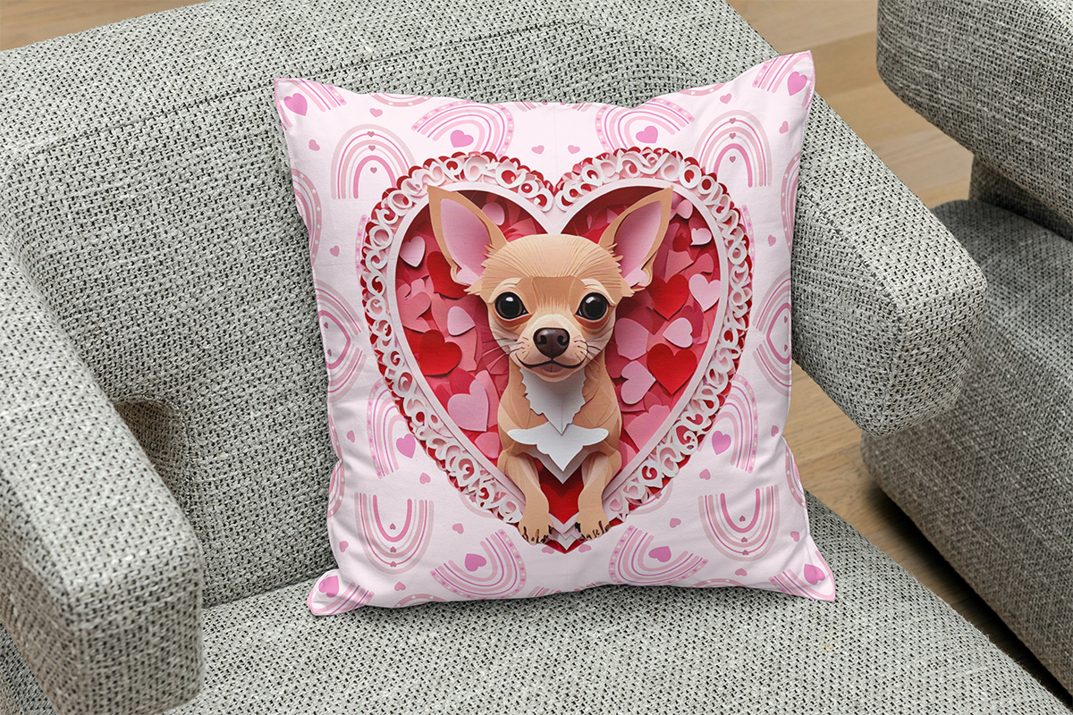 Fawn Chihuahua Valentine's Day Gift Square Polyester Pillow - Valentine's Home Decor