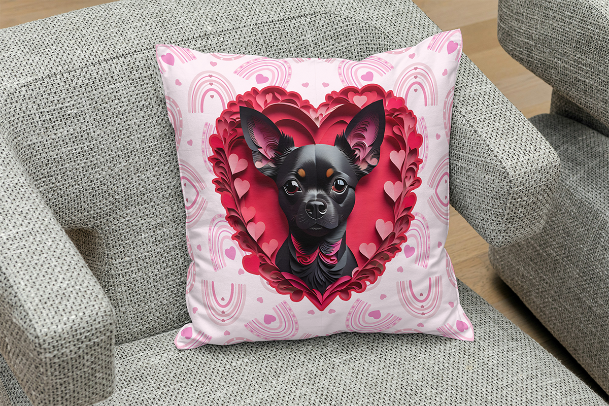 Black Chihuahua Valentine's Day Gift Square Polyester Pillow -  Valentine's Dog Lover Home Decor