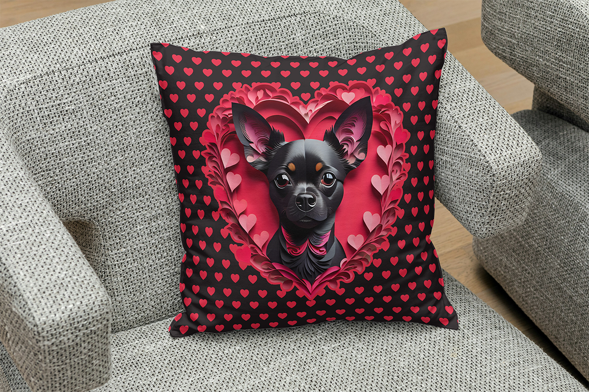 Black Chihuahua Valentine's Day Gift Square Polyester Pillow -  Valentine's Dog Lover Home Decor