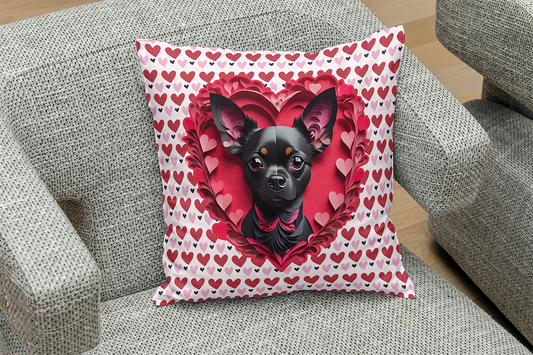 Black Chihuahua Valentine's Day Gift Square Polyester Pillow -  Valentine's Dog Lover Home Decor