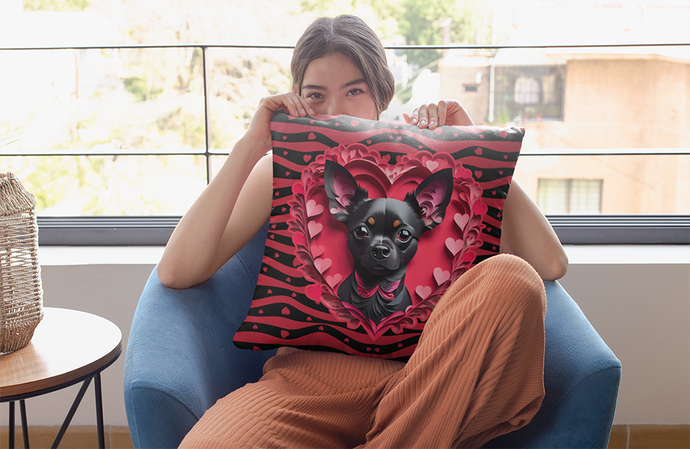 Black Chihuahua Valentine's Day Gift Square Polyester Pillow -  Valentine's Dog Lover Home Decor