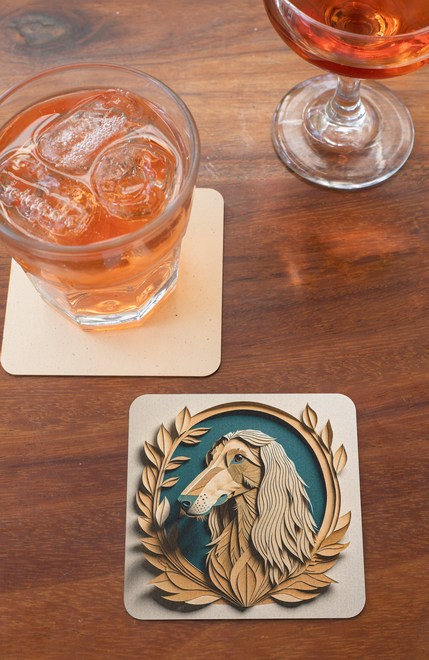 Unique Afghan Hound Corkwood Coaster Set - Papercut Imitation Dog Design, Afghan Hound Owner Gift, Afghan Hound Inspired Useful Art
