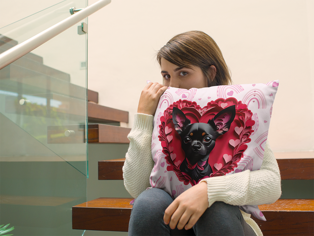 Black Chihuahua Valentine's Day Gift Square Polyester Pillow -  Valentine's Dog Lover Home Decor
